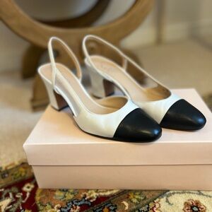 Black and white wedged heels!